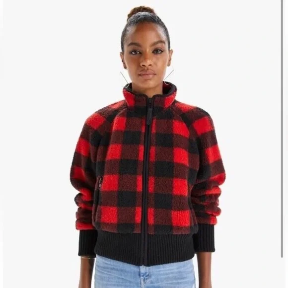 Mother denim the funnel neck bomber jacket buffalo plaid M - Picture 1 of 16